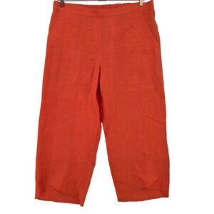 Foil Womens 10 Orange 100% Linen Tulip Hem Wide Leg Cropped Pants in Orange